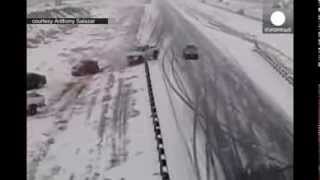 Video Chaos multiple car crashes on icy highway in Colorado [upl. by Addia]