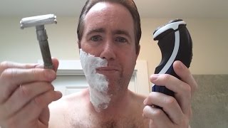 Electric Razor Shaving vs Safety Razor Shaving [upl. by Simah714]