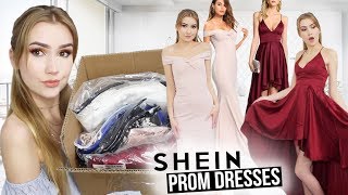 TRYING ON SHEIN PROM DRESSES Successkinda [upl. by Westland]