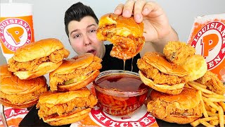 Popeyes Spicy Chicken Sandwich With Bloves Sauce • MUKBANG [upl. by Zeralda803]