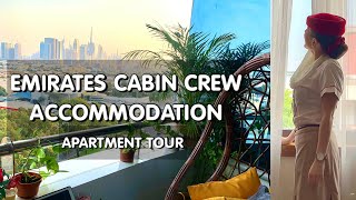 EMIRATES CABIN CREW ACCOMMODATION IN DUBAI  ROOM  APARTMENT TOUR WITH VIV  Flight Attendant Vlog [upl. by Odrautse37]