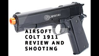 Colt M1911A1 spring Airsoft pistol Review and Shooting [upl. by Hannahc]