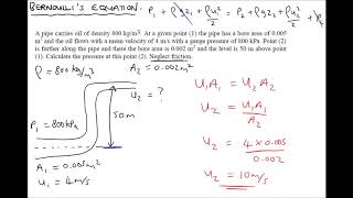 Bernoullis Equation Example Calculations [upl. by Llertnor]