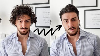 CURLY TO STRAIGHT MENS HAIR TUTORIAL  Rowan Row [upl. by Helyn]