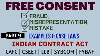 Fraud  Misrepresentation  Mistake  Free Consent  Indian Contract Act  Caselaws  Example [upl. by Abelard94]