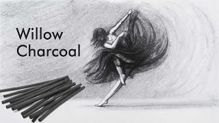 How to Draw with WILLOW Charcoal Stick ThinMediumThick size for Beginners [upl. by Auqenaj]