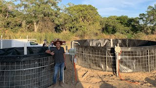 Estanques listos para la crianza de mojarras  Colocación paso a paso de la GEOMEMBRANA [upl. by Melborn36]