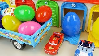 Car toys surprise eggs truck cars and Poli play [upl. by Trula70]