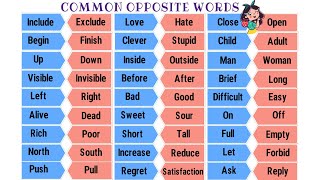 Opposite Words List of 100 Common Antonyms for ESL Learners [upl. by Guadalupe]