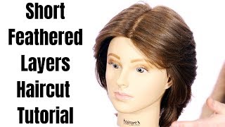 Short Feathered Layers Haircut Tutorial  TheSalonGuy [upl. by Ahsar459]