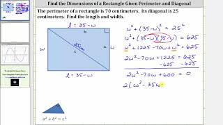 Quadratic App Find the Dimensions of a Rectangle Given Perimeter and Diagonal [upl. by Lessirg]