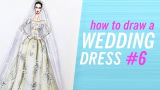 HOW TO DRAW A WEDDING DRESS 6  Fashion Drawing [upl. by Arrahs]