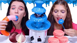 Blue Chocolate Fondue Challenge By LiLiBu  Eating Sounds [upl. by Garlan]