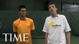 Novak Djokovics John McEnroe Impression amp Free Tennis Lessons  TIME [upl. by Htims]