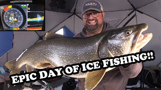 My Best Day of Ice Fishing EVER  BIG LAKE TROUT x2 [upl. by Delisle546]