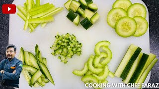 Basic Cucumber Cuts  How to Cut a Cucumber  Cucumber Design  vegetable cutting  Cucumber Style [upl. by Almat]