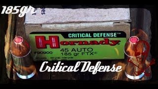 Hornady 185gr 45ACP Critical Defense 90900 Ballistic Gel Test HD [upl. by Halvaard]