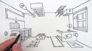 How to Draw a Room in One Point Perspective A Birds Eye View [upl. by Ennairrac]