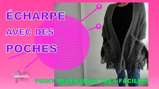 DIY Incroyable Écharpe Tricoté Avec des PochesTrès Facile  Knit Scarf with Pockets Very Easy [upl. by Minoru]