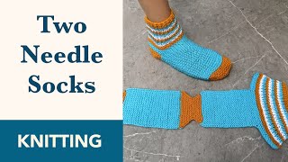 Knit Socks on Two Straight Needles  Knit Socks for Beginners [upl. by Ahsilem571]