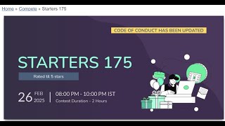 STARTERS 175  Codechef contest LIVE codechef programming [upl. by Idid632]