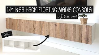 DIY IKEA Hack  Floating Media Console with Barn Wood [upl. by Nirre]