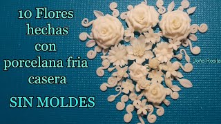 10 FLORES 🌹🌹🌹 hechas en PORCELANA FRIA CASERA SIN MOLDES  Manualidades faciles de hacer [upl. by Bord]