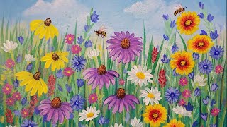 Wildflowers Acrylic Painting Tutorial LIVE Beginner Step by Step Flowers [upl. by Files]