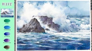 Without Sketch Landscape Watercolor  Wave color mixing Arches NAMIL ART [upl. by Dnaleel178]