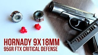 Hornady 9x18mm 95gr FTX Critical Defense Gel Test Review [upl. by Ardnek905]