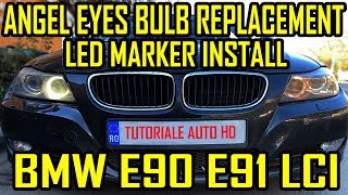 BMW E90 E91 LCI Angel Eyes Bulb Replacement  Led Marker Install H8 120W [upl. by Figueroa]