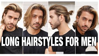 4 LONG HAIRSTYLES FOR MEN  Mens Hair Tutorial [upl. by Adela399]