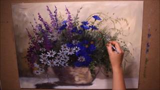 Katarzyna Lach Obraz quotPolne kwiatyquot krok po kroku  painting wildflowers vase step by step [upl. by Willin]