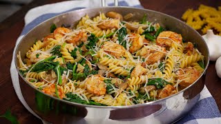 Creamy Shrimp Pasta with mushrooms amp spinach [upl. by Berlyn]