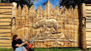 I made wooden GATES with a CHAINSAW in the country house [upl. by Ambrosine978]