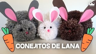 Cómo hacer peluches Conejitos con pompones de lana  Bunnies made with wool pompoms [upl. by Jarl]