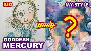 How To Draw Mercury Goddess with Watercolor  Semi Realistic Style  Huta Chan [upl. by Refanej]