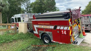 Fire Truck Crashes At House Fire [upl. by Enelyk]