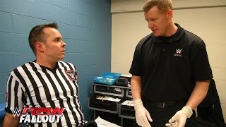 Referee Dan Engler receives stitches after Raw injury Raw Fallout March 16 2016 [upl. by Neile]