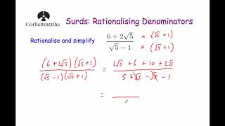 Rationalising Denominators  Corbettmaths [upl. by Ahseinod]